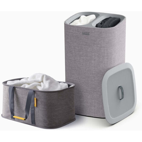 Joseph Joseph Laundry 2 piece set - Hold-All 35L Cesto porta biancheria Pieghevole + Tota 60L Cesto separatore per la Biancheria a 2 scomparti con sacchi rimovibili, Grigio