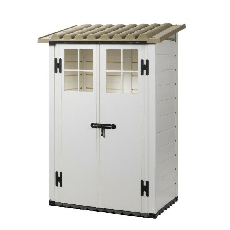 Casetta da Giardino in Resina Tuscany Evo 100 con 2 porte centrali, Pavimentazione  inclusa, colore Beige, 95x139x201h cm