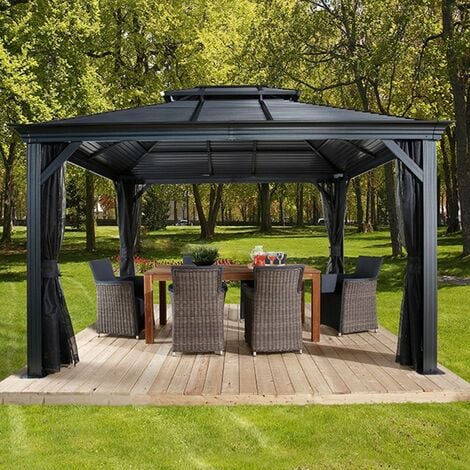 Hoteel gazebo 3x3 impermeabile stabile resistente all'inverno gazebo  pieghevole gazebo da giardino con zanzariera Doppio tetto per patio,  giardino