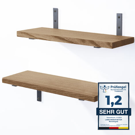 LAMO Manufaktur 2 Stück Wandregal Holz 2x 42cm  Schweberegal Massiv 100% Echtholz  Hängeregal für Wohnzimmer, Schlafzimmer, Küche, Büro, Badezimmer  Wandregale SET 4 Gerade Farbe: Nussbaum (1/5)