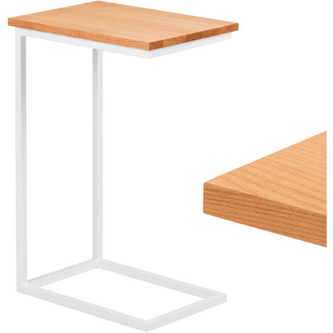 LAMO Manufaktur Beistelltisch Laptoptisch Sofatisch mobiler Kaffeetisch Nachttisch 45x30x67 cm Gestell Weiß 100% Echtholz Massiv Platte farbe: Natur (1/5)