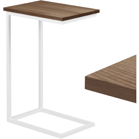 LAMO Manufaktur Beistelltisch  Laptoptisch  Sofatisch  mobiler Kaffeetisch  Nachttisch  45x30x67 cm  Gestell Weiß  100% Echtholz Massiv Platte farbe: Nussbaum (1/5)