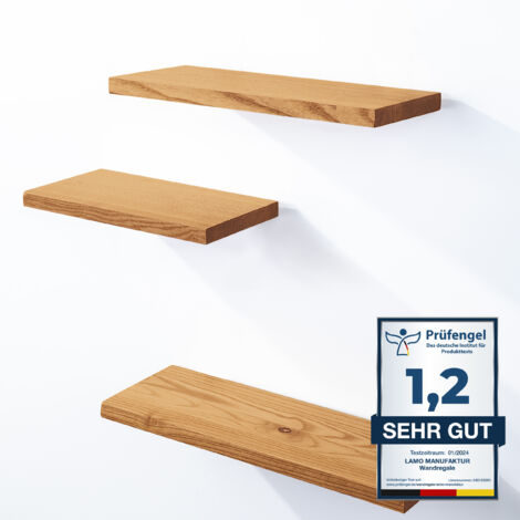 LAMO Manufaktur 3 Stück Wandregal aus Holz 42/36/30cm SET 3 Gerade Farbe: Rustikal