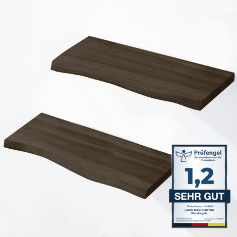 LAMO Manufaktur 2 Stück Wandregal aus Holz 2x 42cm SET 2 Baumkante Regal Farbe: Schwarz (1/5)
