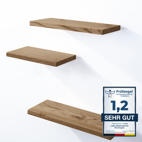 LAMO Manufaktur 3 Stück Wandregal aus Holz 42/36/30cm SET 3 Gerade Farbe: Nussbaum