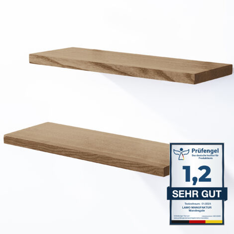 LAMO Manufaktur 2 Stück Wandregal aus Holz 2x 42cm SET 4 Gerade Farbe: Nussbaum (1/5)