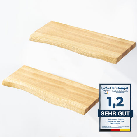 LAMO Manufaktur 2 Stück Wandregal aus Holz 2x 42cm SET 2 Baumkante  Regal Farbe: Natur