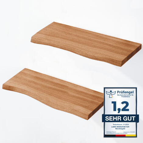 LAMO Manufaktur 2 Stück Wandregal aus Holz 2x 42cm SET 2 Baumkante Regal Farbe: Dunkel (1/5)