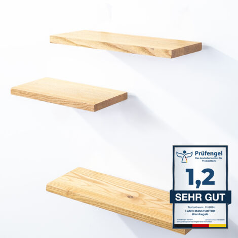 LAMO Manufaktur 3 Stück Wandregal aus Holz 42/36/30cm SET 3 Gerade Farbe: Natur
