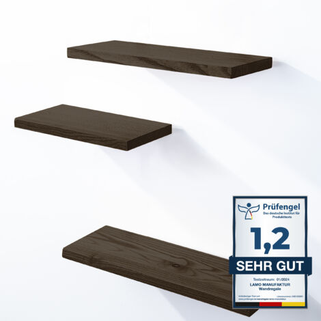 LAMO Manufaktur 3 Stück Wandregal aus Holz 42/36/30cm SET 3 Gerade Farbe: Schwarz