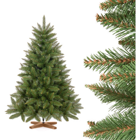 Fairytrees Künstlicher Weihnachtsbaum Fichte Natur, mit grünem Stamm und Echtholz Baumständer