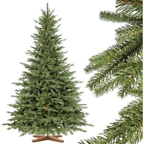 FAIRYTREES Weihnachtsbaum künstlich 150cm BAYERISCHE Tanne Premium  Made in EU  Christbaum Holzständer  Tannenbaum künstlich mit Naturgetreue Spritzguss Elemente