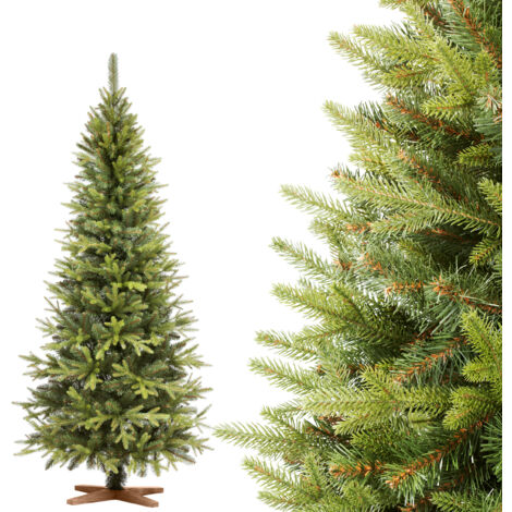 FAIRYTREES Weihnachtsbaum künstlich 180cm Nordmanntanne SLIM Premium  Tannenbaum Holzständer  Made in EU  Christbaum künstlich mit Naturgetreue Spritzguss Elemente