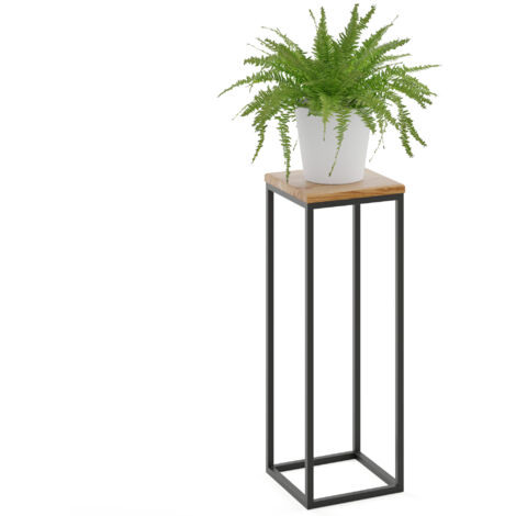 LAMO Manufaktur 70 cm Pflanzenständer Blumenständer Blumenhocker Gestell: Schwarz 100% Echtholz Massiv Platte Farbe: Rustikal