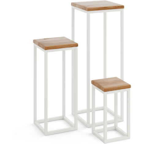 LAMO Manufaktur SET 30cm/50cm/70 cm Pflanzenständer  Blumenständer  Blumenhocker Gestell: Grauweiß  100% Echtholz Massiv Platte Farbe: Dunkel