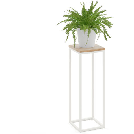 LAMO Manufaktur 70 cm Pflanzenständer Blumenständer Blumenhocker Gestell: Grauweiß 100% Echtholz Massiv Platte Farbe: Natur (1/5)