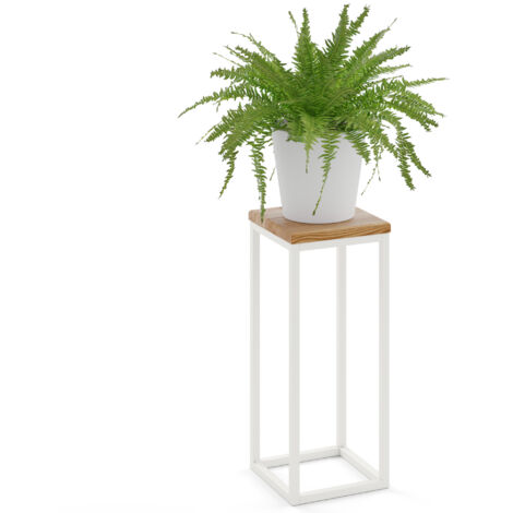 LAMO Manufaktur 50 cm Pflanzenständer  Blumenständer  Blumenhocker Gestell: Grauweiß  100% Echtholz Massiv Platte Farbe: Rustikal (1/5)