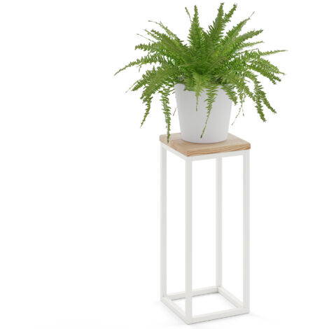 LAMO Manufaktur 50 cm Pflanzenständer Blumenständer Blumenhocker Gestell: Grauweiß 100% Echtholz Massiv Platte Farbe: Natur