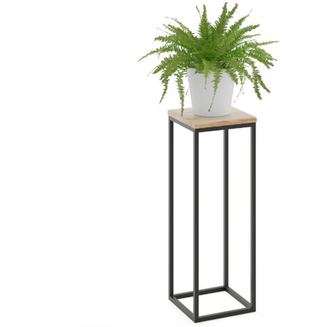 LAMO Manufaktur 70 cm Pflanzenständer Blumenständer Blumenhocker Gestell: Schwarz 100% Echtholz Massiv Platte Farbe: Natur