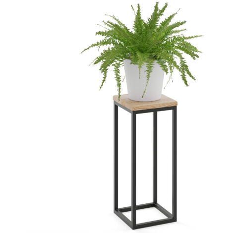 LAMO Manufaktur 50 cm Pflanzenständer Blumenständer Blumenhocker Gestell: Schwarz 100% Echtholz Massiv Platte Farbe: Natur