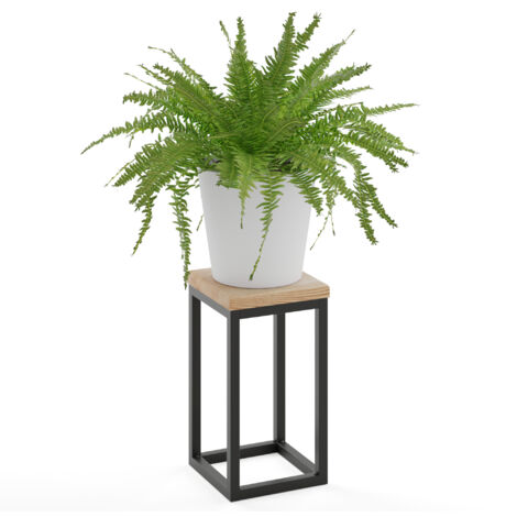 LAMO Manufaktur 30 cm Pflanzenständer Blumenständer Blumenhocker Gestell: Schwarz 100% Echtholz Massiv Platte Farbe: Natur