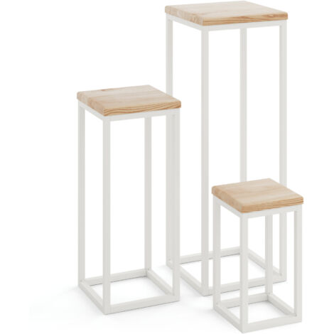 LAMO Manufaktur SET 30cm/50cm/70 cm Pflanzenständer Blumenständer Blumenhocker Gestell: Grauweiß 100% Echtholz Massiv Platte Farbe: Natur