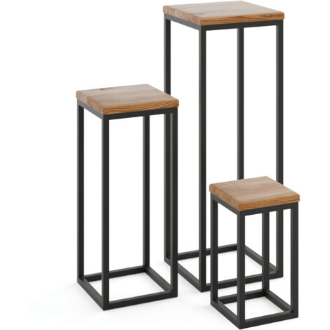 LAMO Manufaktur SET 30cm/50cm/70 cm Pflanzenständer Blumenständer Blumenhocker Gestell: Schwarz 100% Echtholz Massiv Platte Farbe: Dunkel