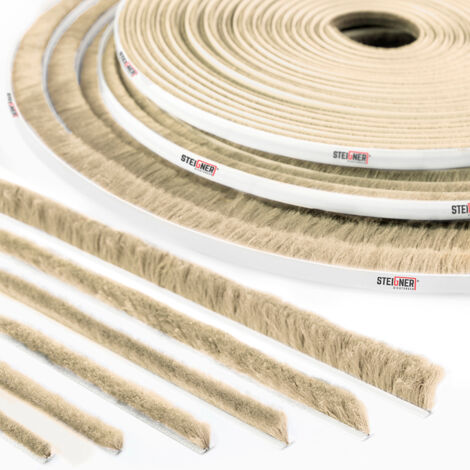 STEIGNER 40m Bürstendichtung BEIGE Dichtungsbürste Türbürste selbstklebend Fenster Türen, Höhe 6 mm