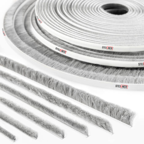 STEIGNER 50m Bürstendichtung GRAU Dichtungsbürste Türbürste selbstklebend Fenster Türen, Höhe 6 mm