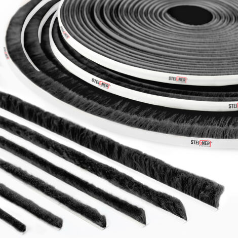 STEIGNER 40m Bürstendichtung SCHWARZ Dichtungsbürste Türbürste selbstklebend Fenster Türen, Höhe 6 mm