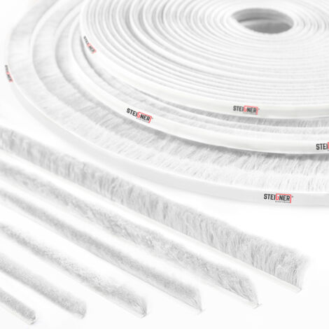 STEIGNER 50m Bürstendichtung selbstklebend Weiß, Dichtungsbürste Türdichtung Zugluftstopper, Höhe 4 mm