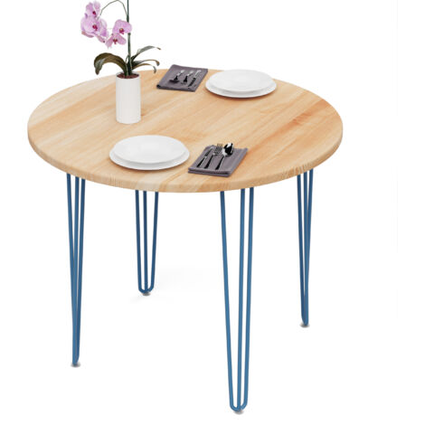 Esstisch rund 90 cm Stärke: 28mm, Farbe: Natur, Beine: Blau (1/5)