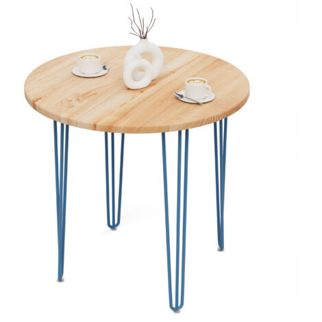 Tisch rund 80 cm Stärke: 28mm, Farbe: Natur, Beine: Blau (1/5)