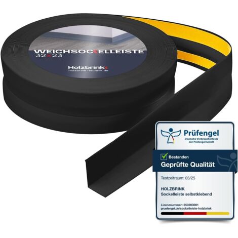 HOLZBRINK Weichsockelleiste selbstklebend PVC 32x23mm, 75 m (3x25m) Küchenleiste Arbeitsplatte Abschlussleiste selbstklebend für Badezimmer Farbe: Schwarz
