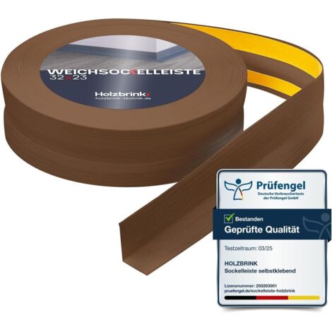 HOLZBRINK Weichsockelleiste selbstklebend PVC 32x23mm, 50 m (2x25m) Küchenleiste Arbeitsplatte Abschlussleiste selbstklebend für Badezimmer Farbe: Eiche Dunkel