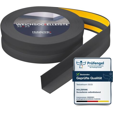 HOLZBRINK Weichsockelleiste selbstklebend PVC 32x23mm, 100 m (4x25m)  Küchenleiste Arbeitsplatte  Abschlussleiste selbstklebend für Badezimmer  Farbe: Dunkelgrau