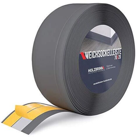 HOLZBRINK Weichsockelleiste selbstklebend PVC 70x20mm, 2,5 m  Küchenleiste Arbeitsplatte  Abschlussleiste selbstklebend für Badezimmer  Farbe: Graphitgrau