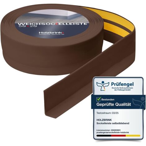 HOLZBRINK Weichsockelleiste selbstklebend PVC 50x20mm, 75 m (3x25m) Küchenleiste Arbeitsplatte Abschlussleiste selbstklebend für Badezimmer Farbe: Schokolade