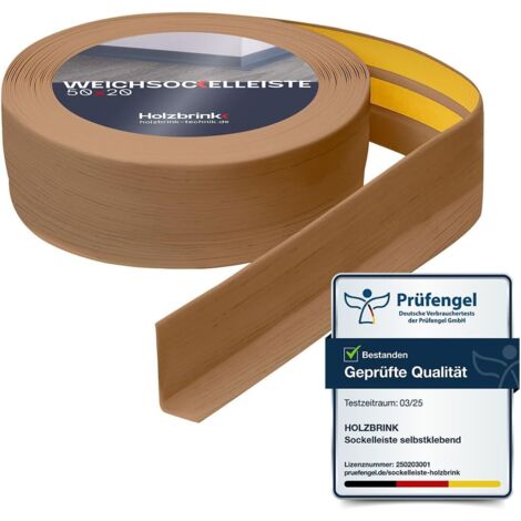 HOLZBRINK Weichsockelleiste selbstklebend PVC 50x20mm, 75 m (3x25m)  Küchenleiste Arbeitsplatte  Abschlussleiste selbstklebend für Badezimmer  Farbe: Eiche hell