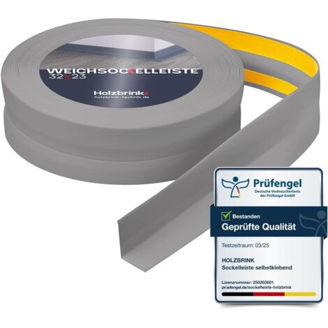 HOLZBRINK Weichsockelleiste selbstklebend PVC 32x23mm, 75 m (3x25m) Küchenleiste Arbeitsplatte Abschlussleiste selbstklebend für Badezimmer Farbe: Hellgrau