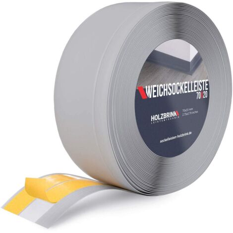 HOLZBRINK Weichsockelleiste selbstklebend PVC 70x20mm, 50 m (2x25m)  Küchenleiste Arbeitsplatte  Abschlussleiste selbstklebend für Badezimmer  Farbe: Grau