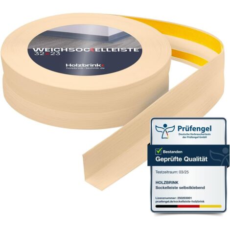HOLZBRINK Weichsockelleiste selbstklebend PVC 32x23mm, 100 m (4x25m)  Küchenleiste Arbeitsplatte  Abschlussleiste selbstklebend für Badezimmer  Farbe: Kiefer