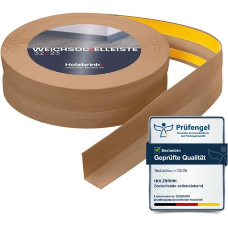HOLZBRINK Weichsockelleiste selbstklebend PVC 32x23mm, 100 m (4x25m)  Küchenleiste Arbeitsplatte  Abschlussleiste selbstklebend für Badezimmer  Farbe: Eiche hell