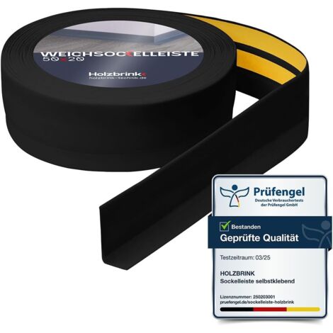 HOLZBRINK Weichsockelleiste selbstklebend PVC 50x20mm, 1 m Küchenleiste Arbeitsplatte Abschlussleiste selbstklebend für Badezimmer Farbe: Schwarz