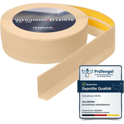 HOLZBRINK Weichsockelleiste selbstklebend PVC 50x20mm, 75 m (3x25m)  Küchenleiste Arbeitsplatte  Abschlussleiste selbstklebend für Badezimmer  Farbe: Kiefer