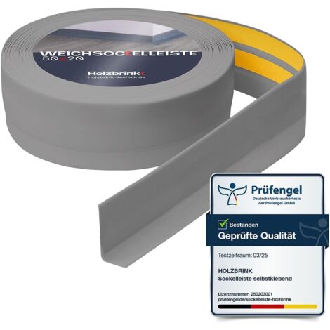 HOLZBRINK Weichsockelleiste selbstklebend PVC 50x20mm, 75 m (3x25m) Küchenleiste Arbeitsplatte Abschlussleiste selbstklebend für Badezimmer Farbe: Hellgrau