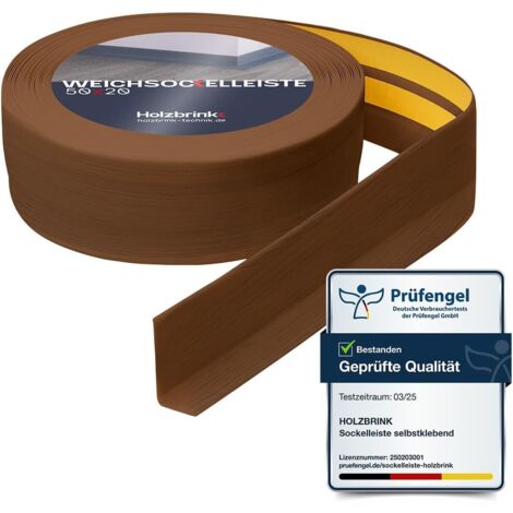 HOLZBRINK Weichsockelleiste selbstklebend PVC 50x20mm, 50 m (2x25m) Küchenleiste Arbeitsplatte Abschlussleiste selbstklebend für Badezimmer Farbe: Eiche Dunkel