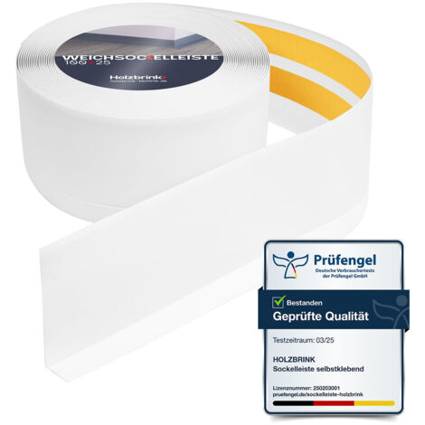 HOLZBRINK Weichsockelleiste selbstklebend PVC 100x25mm, 75 m (3x25m) Küchenleiste Arbeitsplatte Abschlussleiste selbstklebend für Badezimmer Farbe: Weiß