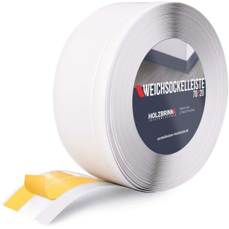 HOLZBRINK Weichsockelleiste selbstklebend PVC 70x20mm, 100 m (4x25m)  Küchenleiste Arbeitsplatte  Abschlussleiste selbstklebend für Badezimmer  Farbe: Weiß