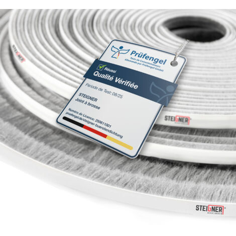 STEIGNER Bürstendichtung selbstklebend Weiß 14 mm x 15 m - Robuste Türbürstendichtung für Haustüren, Rolltore, Eingangstüren - Zugluftstopper, Insektenschutz, Staubschutz